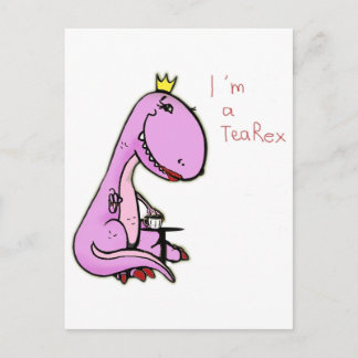 Postal imagen divertida de un dinosaurio rosa TeaRex
