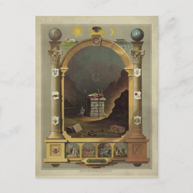 Postal Imagen impresa de la litografía masónica Circa 187 (Anverso)