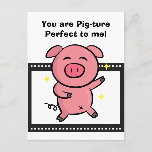 Postal Imagen perfecta de un cerdito rosa posando para la (Anverso)