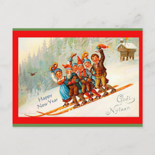 Postal Imagen vintage danesa Feliz Año Nuevo o Godt Nytaa