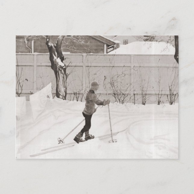 Postal Imagen vintage de esquí, aprendiendo a esquiar (Anverso)