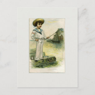 Postal Imagen vintage del pequeño marinero capturando pec