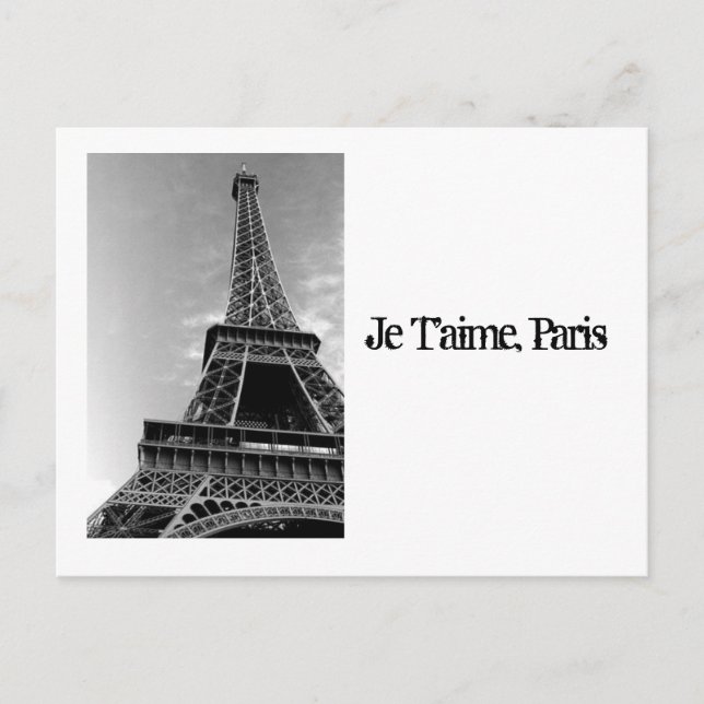 Postal Imágenes de Eiffel_Tower_black_and_white, Je T'... (Anverso)