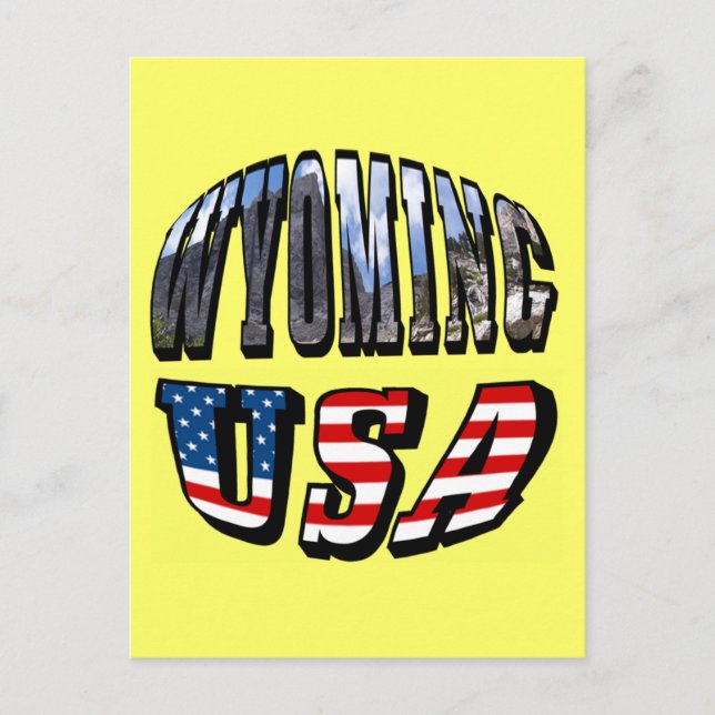 Postal Imágenes de Wyoming y texto de la bandera de los E (Anverso)