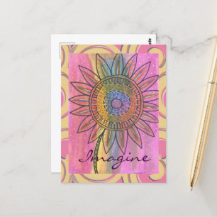Postal Imaginen la paz, el arte de la acuarela de la flor
