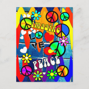 Postal Imaginen Símbolos de Paz Retro