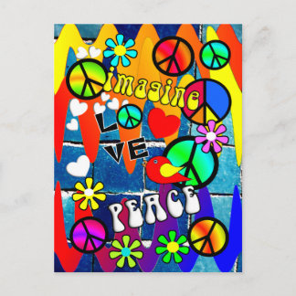 Postal Imaginen Símbolos de Paz Retro