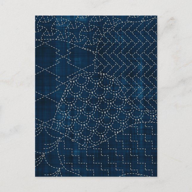 Postal Imitación de bordado al estilo sashiko (Anverso)