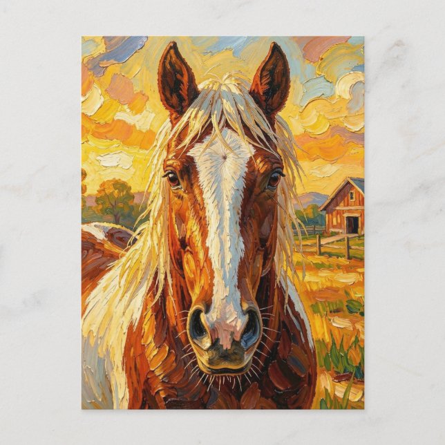 Postal Impasto Horse on a Farm | Keeping in Touch (Anverso)