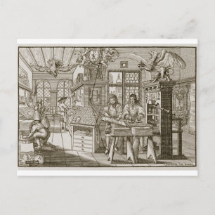 Postal Imprenta alemana medieval (grabado)