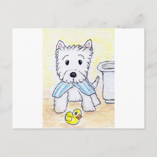 POSTAL IMPRESIÓN ACEO WESTIE BATHTIME ORIGIANE (Anverso)