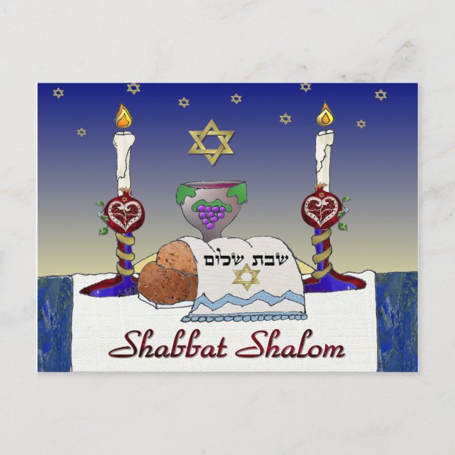 Postal Impresión artística de Judaica Shabbat Shalom (Anverso)