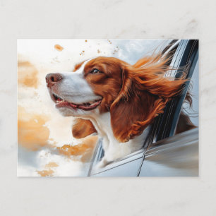 Postal Impresión artística de perro alegre en el viento