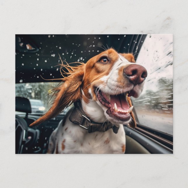 Postal Impresión artística de perro emocionado en un pase (Anverso)