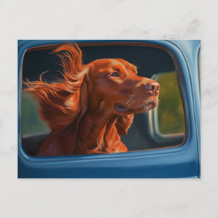 Postal Impresión artística de perro rojo disfrutando de u