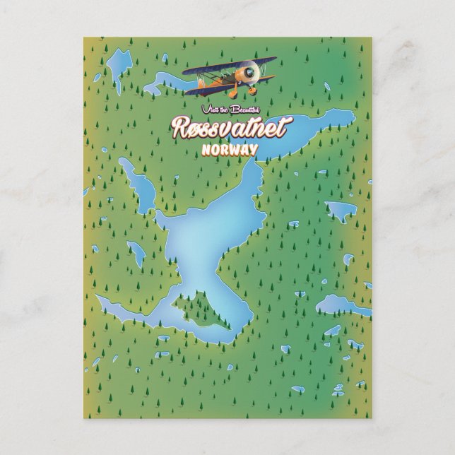 Postal Impresión artística del mapa del lago Røssvatnet N (Anverso)