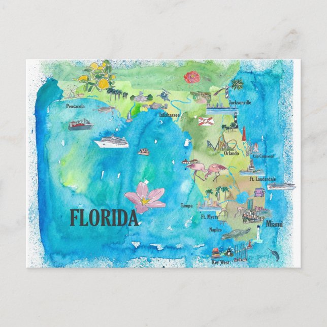 Postal Impresión artística fina del estado de Florida EE. (Anverso)