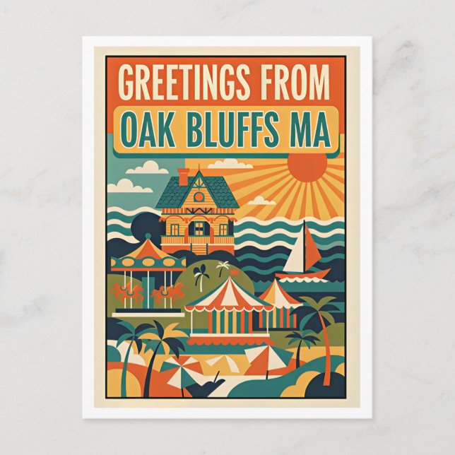 Postal Impresión artística retro de Oak Bluffs MA (Anverso)