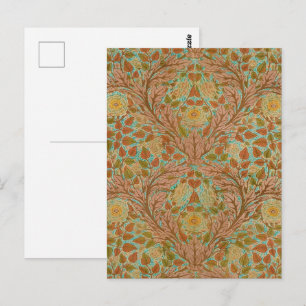 Postal Impresión Botánica Victoriana de Rosa y Hoja de Te