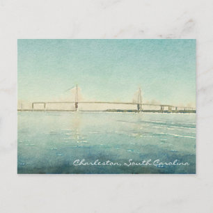 Postal Impresión de acuarela del puente Charleston South