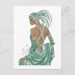 Postal Impresión de Arte Damas Vintage Verde