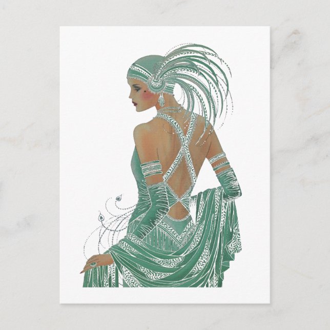 Postal Impresión de Arte Damas Vintage Verde (Anverso)