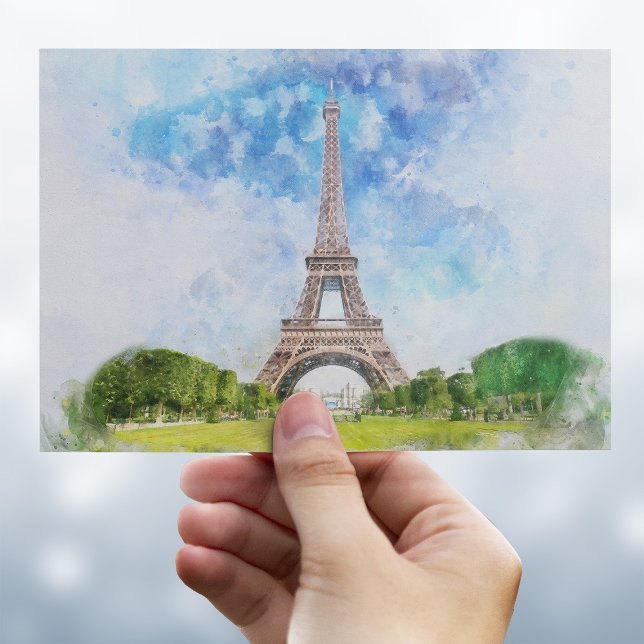 Postal Impresión de Arte de Acuarela de la Torre Eiffel P (Eiffel Tower Watercolor Paris Skyline Art Print. Postcard)