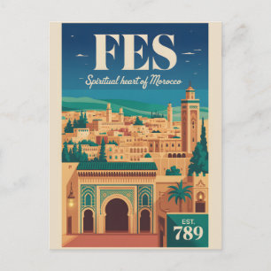 Postal Impresión de arte de cartel de viaje retro de Fes 