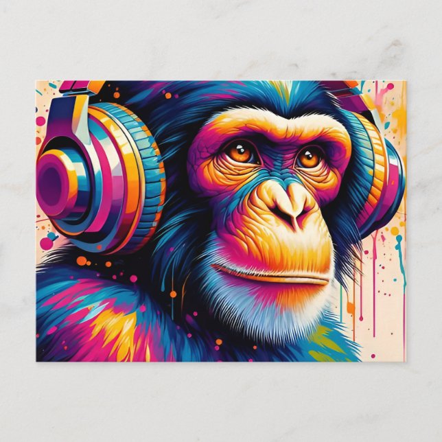 Postal Impresión de arte de chimpancé de gorila de mono d (Anverso)