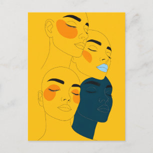 Postal Impresión de arte de línea abstracta, cuatro caras