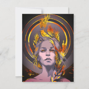 Postal Impresión de arte elegante con trigo dorado y pája
