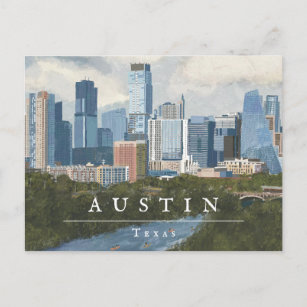 Postal Impresión de arte pintado en el Skyline de Austin