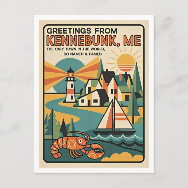 Postal Impresión de arte retro de Kennebunk Maine  (Anverso)