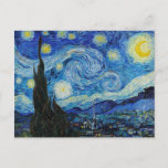 Postal Impresión de arte Starry Night Van Gogh<br><div class="desc">Esta icónica pintura de 1889 de Vincent van Gogh muestra una escena basada en la vista desde su dormitorio en el asilo en el que se alojaba. Utiliza ricos pigmentos azules y un pigmento amarillo indio bastante raro. Sorprendentemente,  parece que no le gustaba mucho.</div>