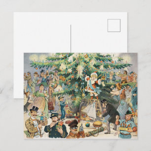 Postal Impresión de arte vintage de árbol de Navidad de s
