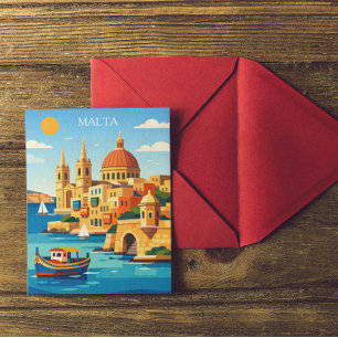 Postal Impresión de arte vintage de Malta minimalista y c