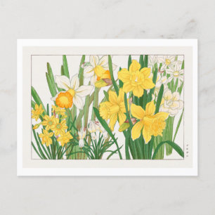 Postal Impresión de bloques de madera daffodil japoneses