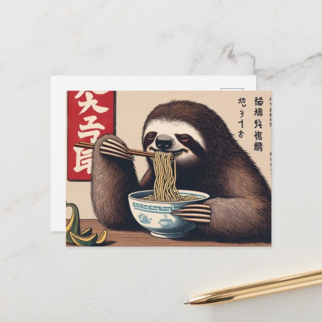Postal Impresión de bloques de madera japoneses de ramen  (Anverso/Reverso In Situ)