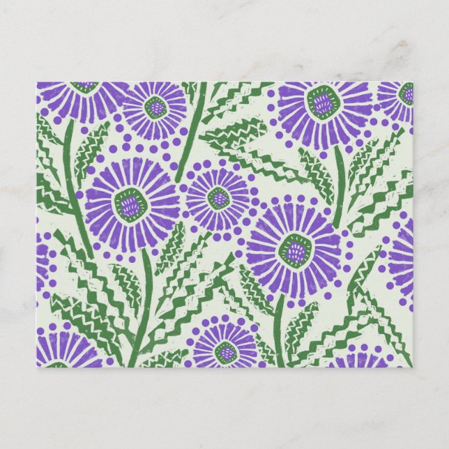 Postal Impresión de bloques en blanco y verde de lavanda (Anverso)