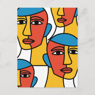 Postal Impresión de caras abstractas, arte geométrico vib
