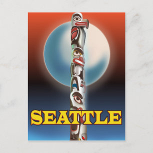 Postal Impresión de cartel de viaje del tótem de Seattle