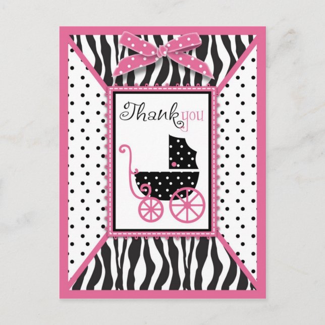 Postal Impresión de cebra y cochecito de bebé Gracias (Anverso)