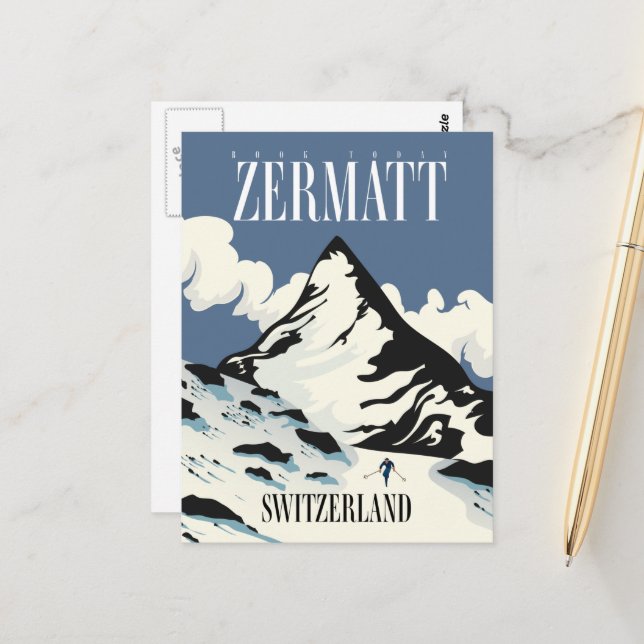 Postal Impresión de esquí Zermatt Suiza (Anverso/Reverso In Situ)