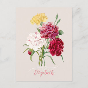 Postal Impresión de flores de clavel vintage