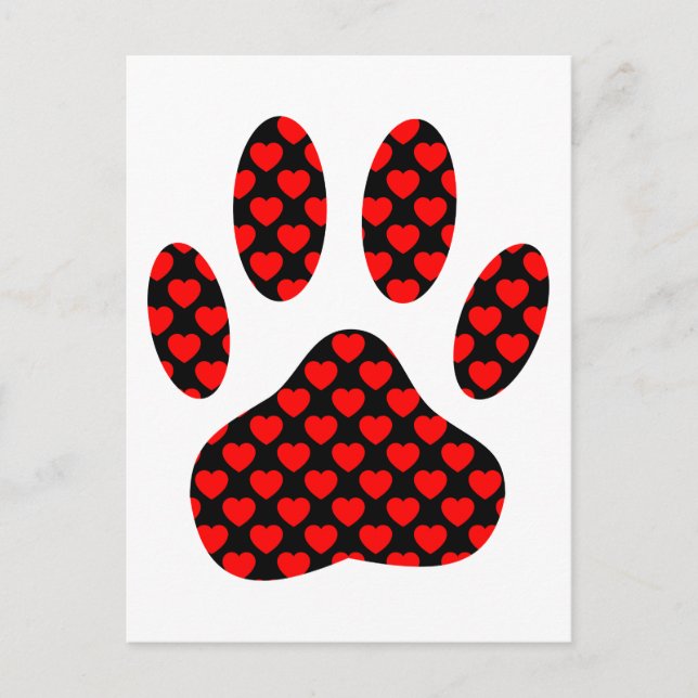 Postal Impresión de garras de perro con corazón (Anverso)