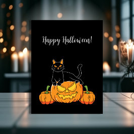 Postal Impresión de gatos y calabazas de Halloween con es