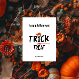 Postal Impresión de Halloween de estilo blanco "Truco o t