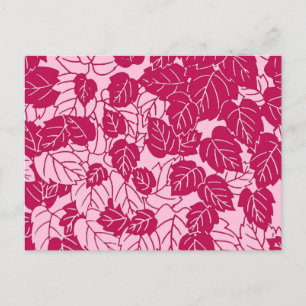 Postal Impresión de hoja japonesa, fucsia y rosa claro