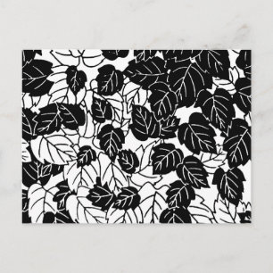 Postal Impresión de hojas japonesas, negro y blanco