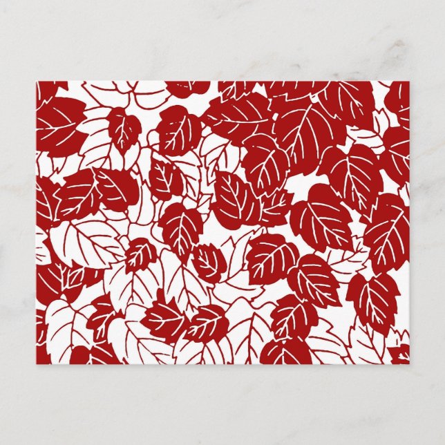 Postal Impresión de hojas japonesas, rojo oscuro y blanco (Anverso)